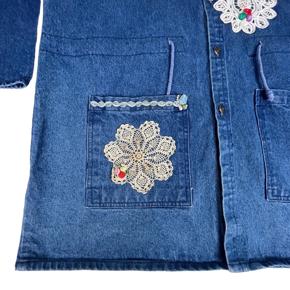 UNI‎ Code Denim Boho Whimsical Artsy Retro Embroidered Grandma Jacket Women Big - Picture 3 of 10
